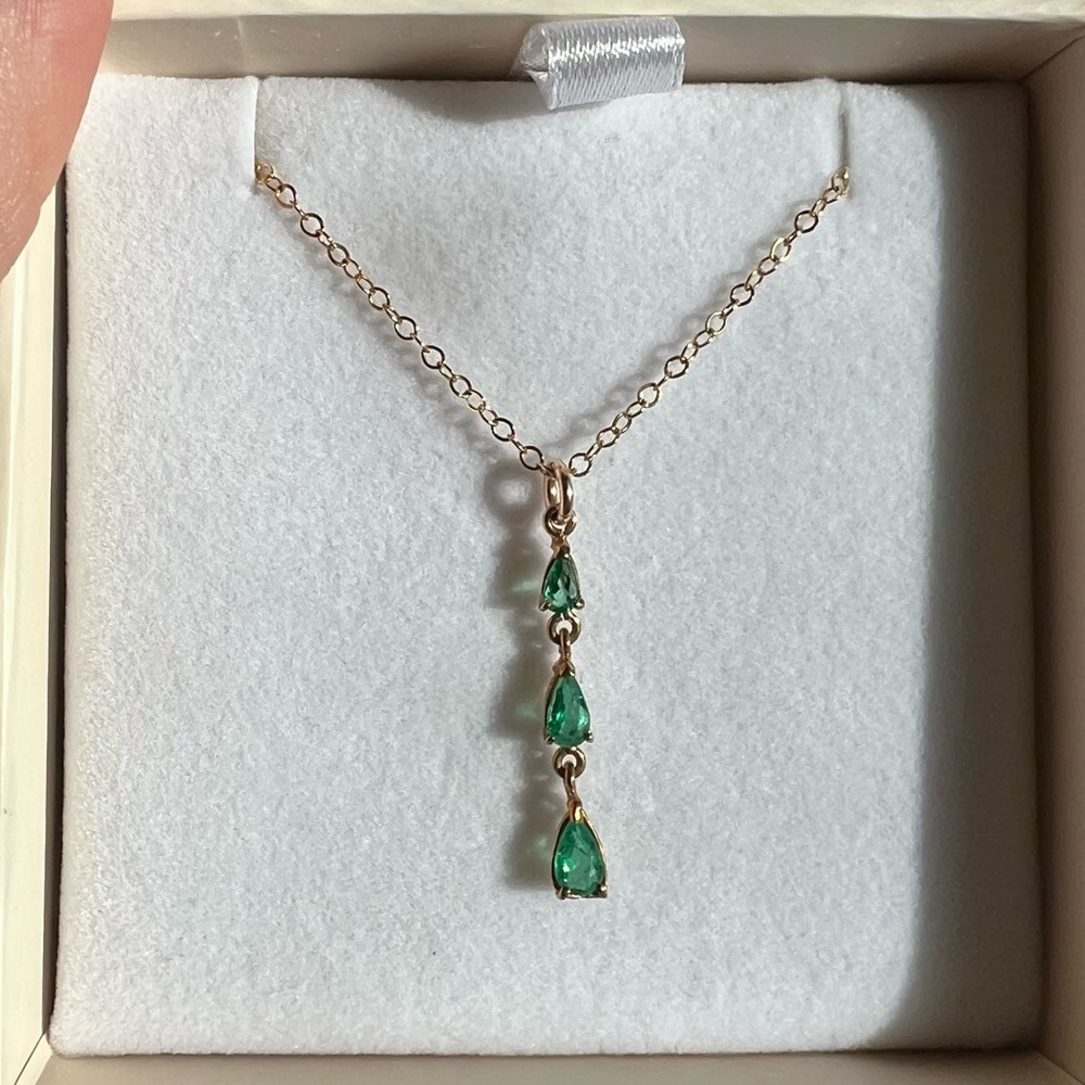Elegant 14k Gold-played Sterling Necklace with Emerald Gemstones